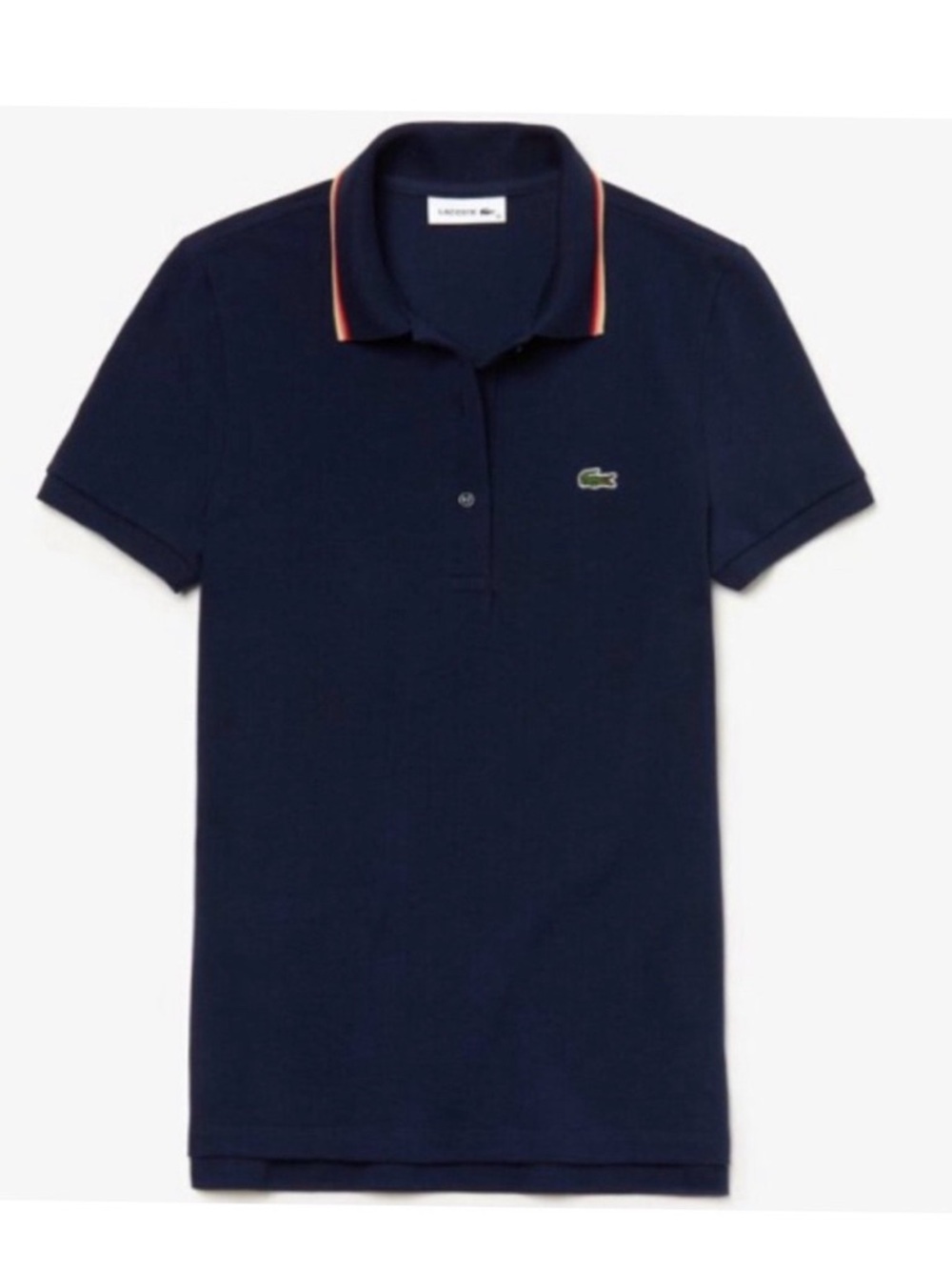 (Rare!) Lacoste Women's Fancy Stripe Collar Polo Shirt Navy Blue Size 32 US XS